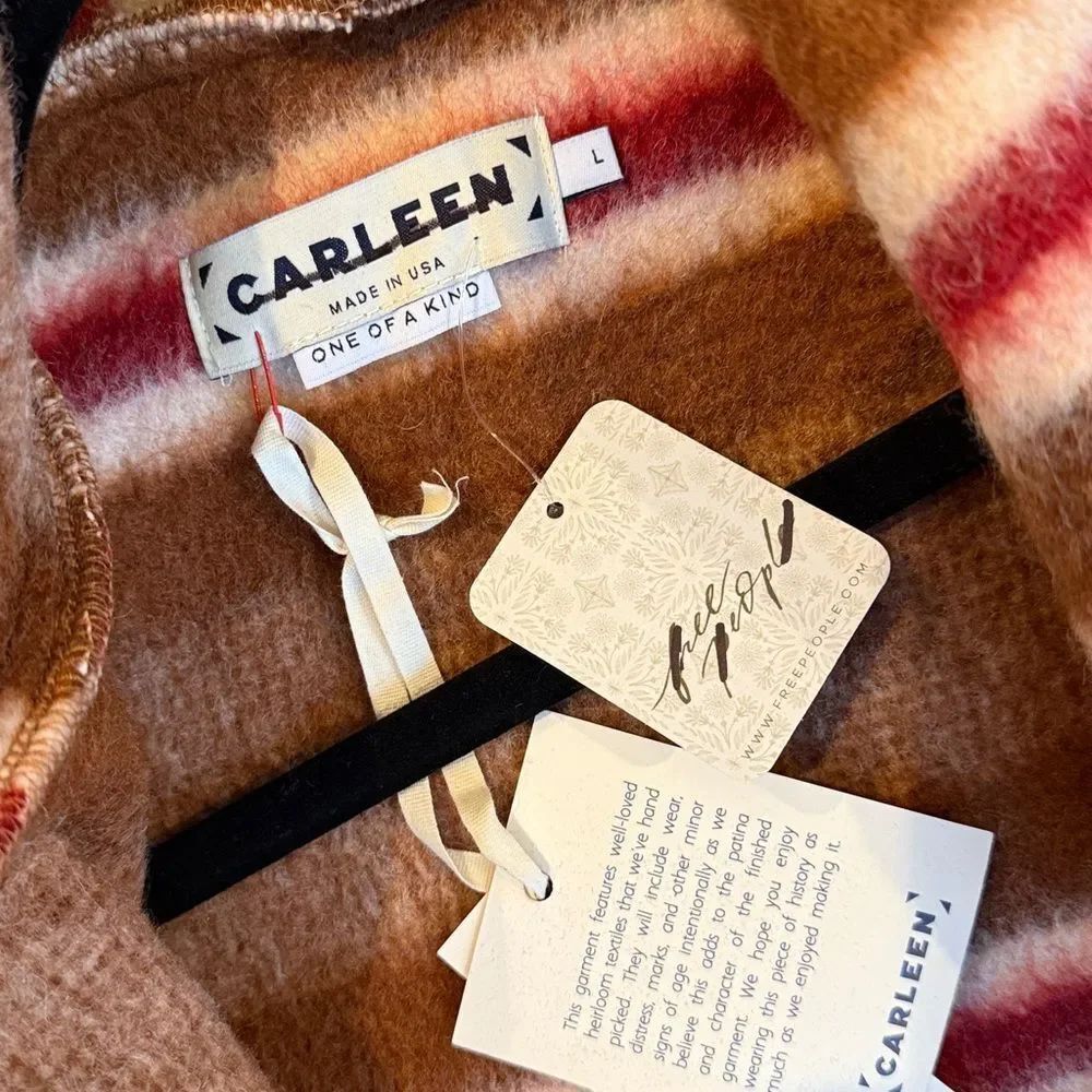 Carleen Free People One-Of-A-Kind Plaid Wool Scarf Jacket Brown & Red — image 3 of 6